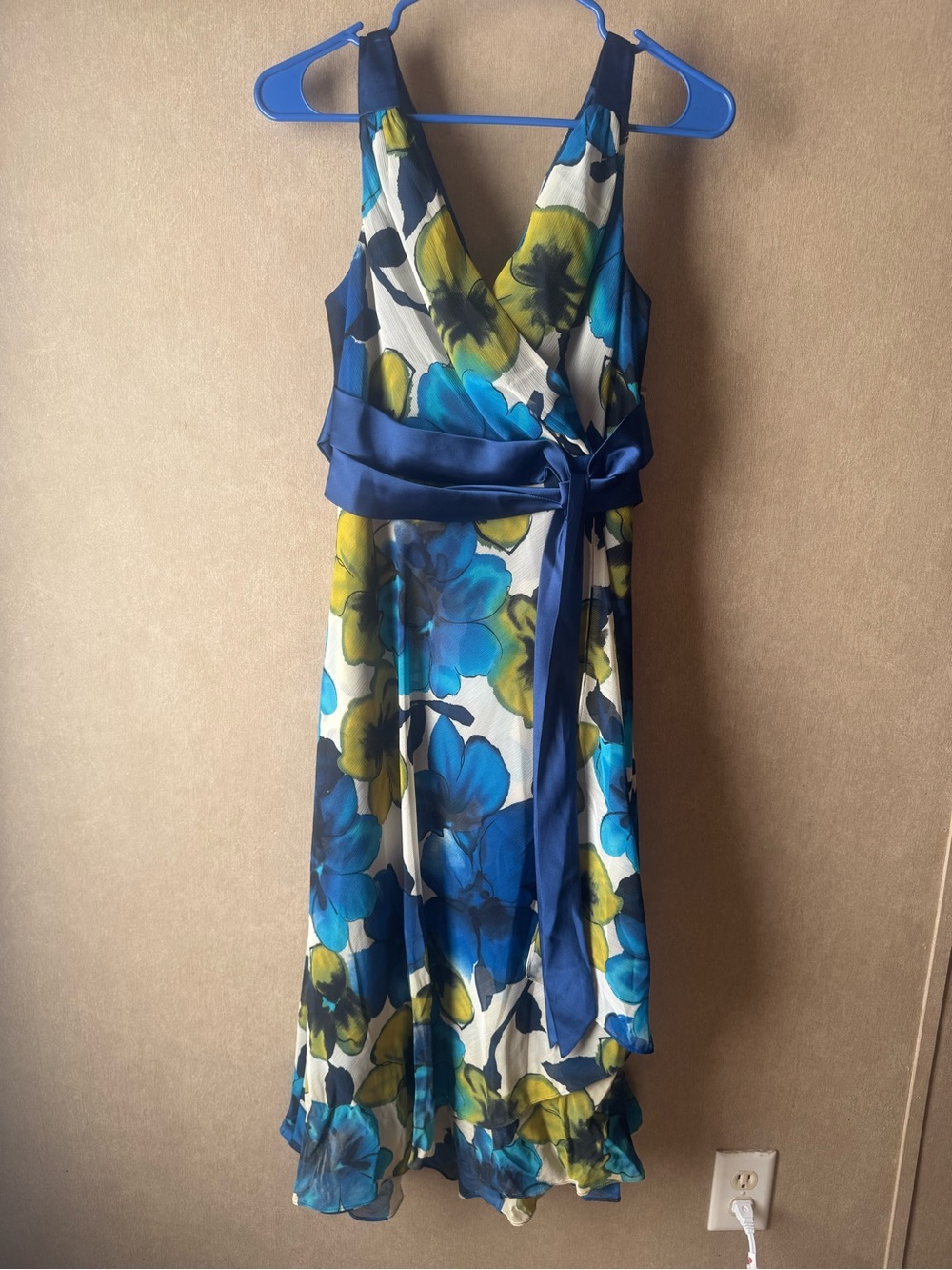 Wrap Midi Dress with Blue & Green Floral Print